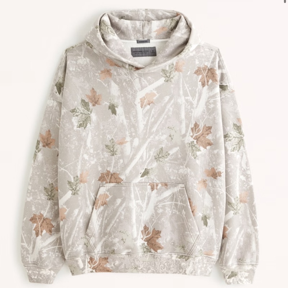 NWT * Abercrombie White Camo Essential Popover Hoodie Size Médium